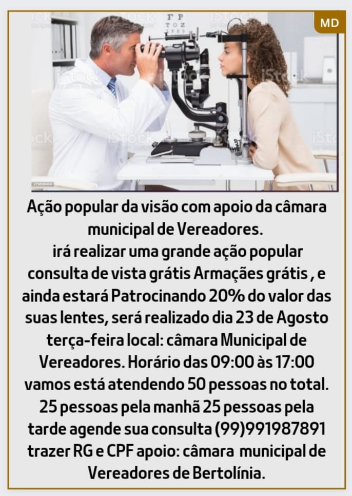 Ação popular da visão com apoio da Câmara Municipal de Vereadores 